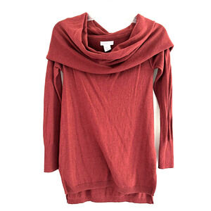 Shrinking Violet | Women's Red Long Sleeve Cowl Neck Tunic Sweater Size XS